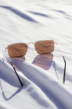 Brown Nose Bridge Angular Rectangle Aviator Sunglasses, 2 of 9