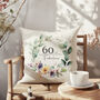 '60 And Fabulous' Personalised Birthday Cushion With Birth Flowers, thumbnail 1 of 5