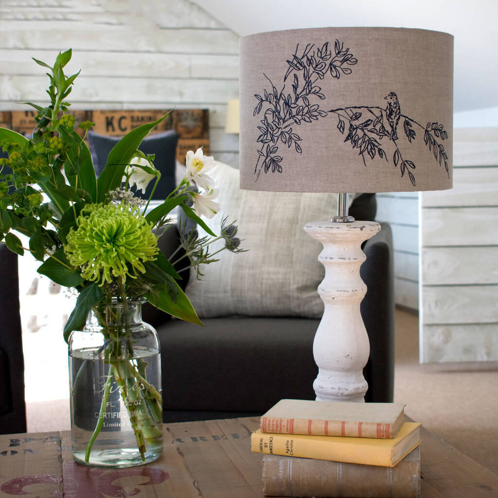 Bird Linen Drum Lampshade By HELEN ROUND