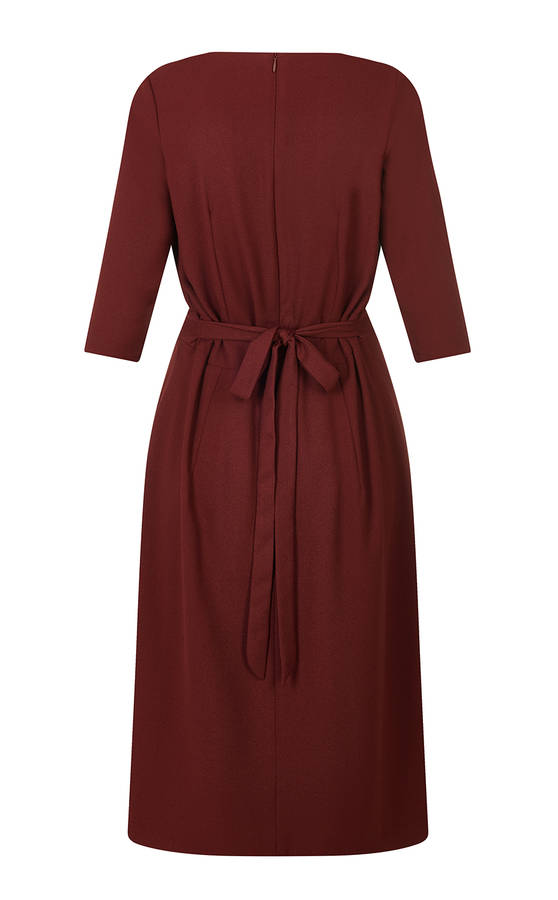 Elegant Day Dress In Russet Moss Crepe By Nancy Mac