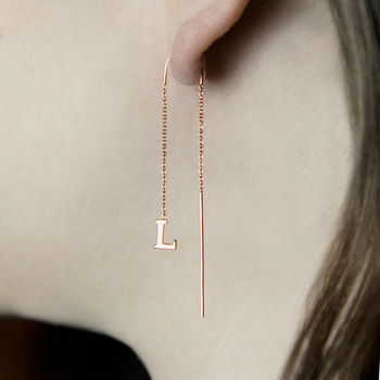 Personalised Gold Plated Silver Chain Threader Earrings, 2 of 4