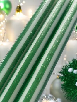 Green Glitter And White Pinstriped Candles, 3 of 4
