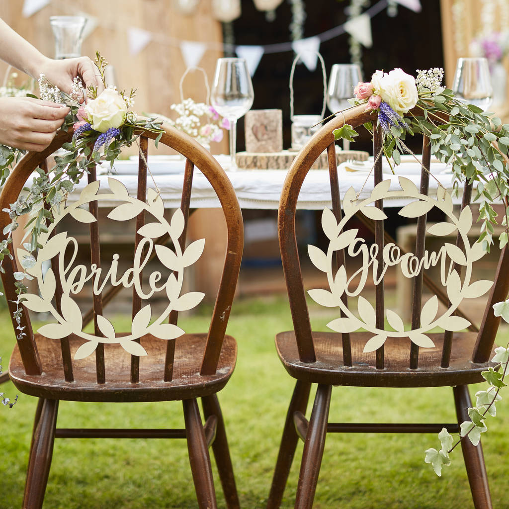 Wooden Bride And Groom Chair Wedding Day Signs, 1 of 3