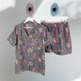 Floral 100% Cotton Ladies Pyjama Short Set In Grey And Pink, thumbnail 2 of 5