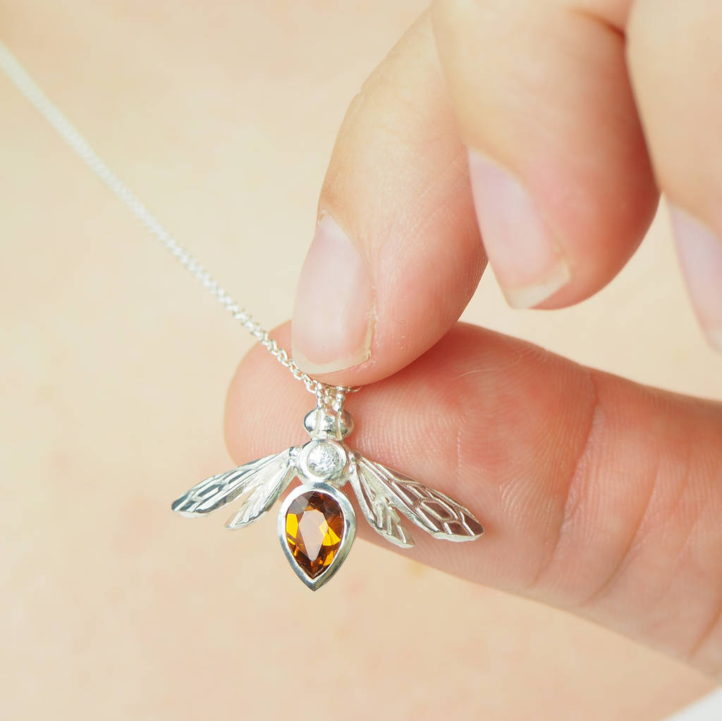 Sterling Silver Citrine Bee Pendant, 1 of 4