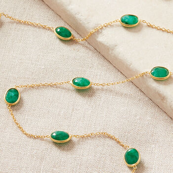Emerald Pebble Gold Plated Silver Long Chain Necklace, 6 of 11