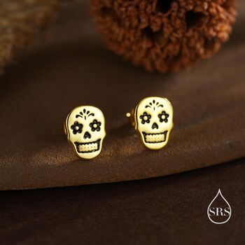 Sterling Silver Sugar Skull Stud Earrings, 6 of 11