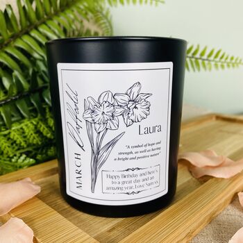March Daffodil Birth Flower Personalised Candle, 4 of 11