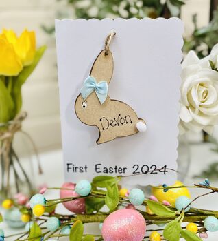 Personalised First Easter Card Wooden Bunny Keepsake, 3 of 3