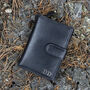Women's Luxury Black Leather Tab Trifold Purse Rfid Protected Personsalised, thumbnail 1 of 7