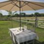 Neutral Gingham Outdoor Tablecloth With Parasol Hole, thumbnail 4 of 5