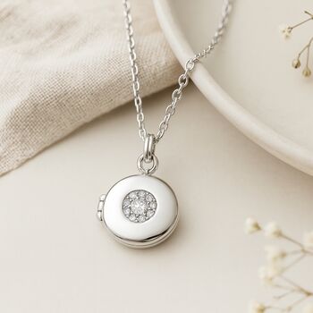 Personalised Sterling Silver Child’s Round Locket Necklace With Cz, 3 of 7