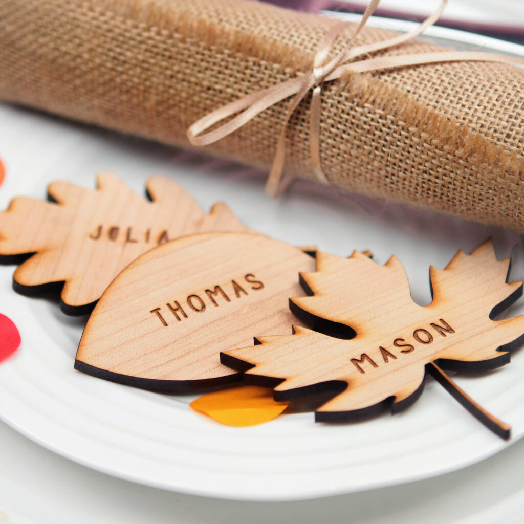 Personalised Mixed Leaf Table Place Names, 1 of 4