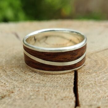 Silver Wave Ring With Dark Oak Inlay, 3 of 10
