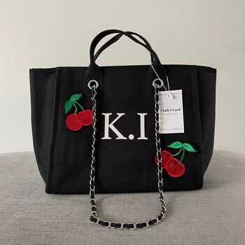 Personalised Custom Cherry Large Chain Initial Tote Bags, 4 of 5