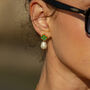 Four Leaves Clover Stud Pearl Drop Earring Gold Green, thumbnail 4 of 9