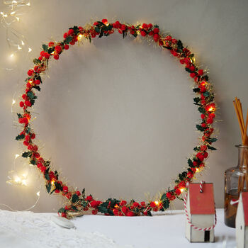 Holly And Berry Fairy Light Wreath, 2 of 4