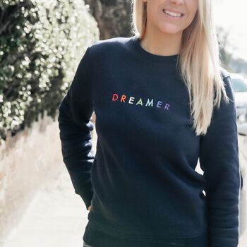 'Dreamer' Rainbow Embroidered Adult Organic Sweatshirt, 2 of 4