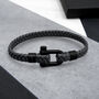 Personalised Men's Black Matt Shackle And Woven Leather Bracelet, thumbnail 4 of 11
