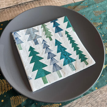 Elegant Green And Blue Christmas Tree Lunch Napkins X 20, 3 of 8