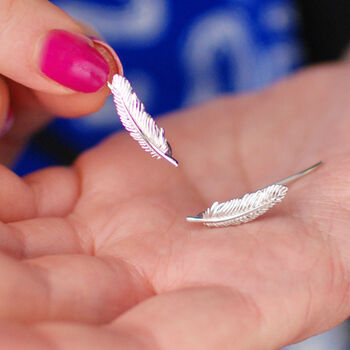 Sterling Silver Feather Detailed Ear Climbers, 2 of 8