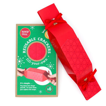 Six Reusable Eco Crackers 'Christmas Red' Design, 2 of 8