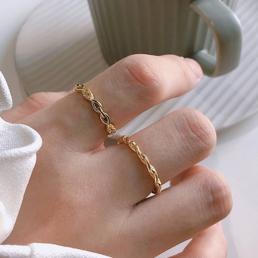 14 K Gold Chain Link Ring Set, 1 of 6