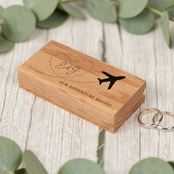 Destination Wedding Oak Wooden Double Ring Box, 2 of 3