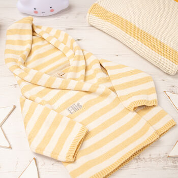 New Baby Cream And Yellow Striped Hooded Cardigan, 9 of 12