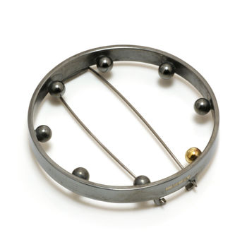 Oxidised Silver Round Brooch With Silver And Gold Balls, 2 of 6