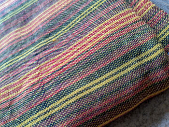 Handwoven Nepali Cotton Scarf, Warm Colour Striped Scarf, Ethically Handmade In Nepal, 8 of 10