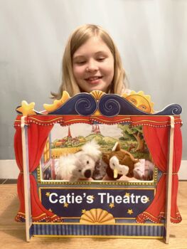 Personalised Wooden Finger Puppet Theatre And Puppets, 2 of 12