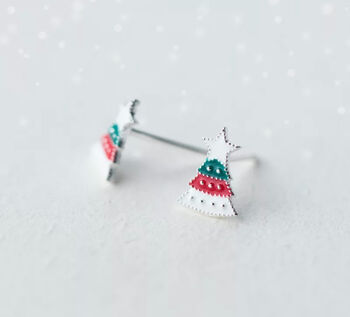 Sterling Silver Christmas Tree Stud Earrings, 3 of 6