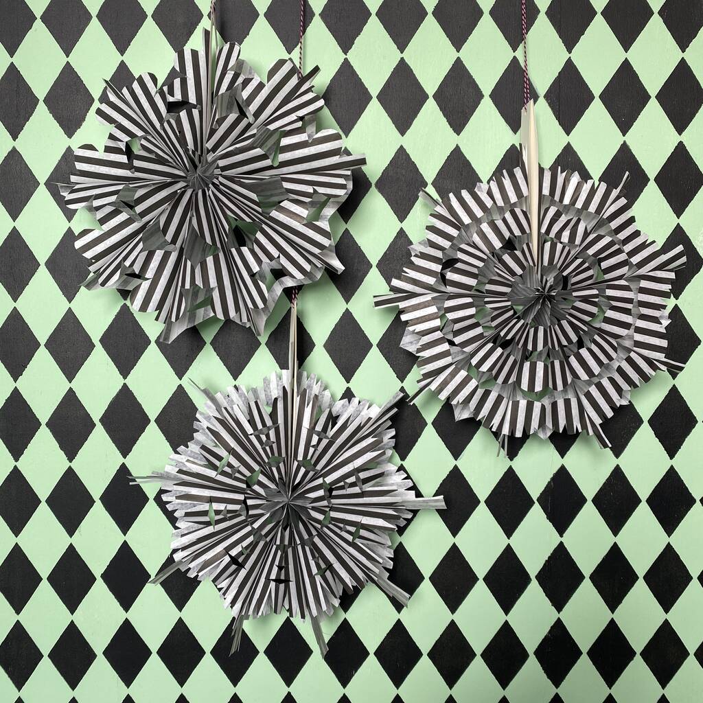 Black And White Stripy Paper Fan Decoration Kit, 1 of 6