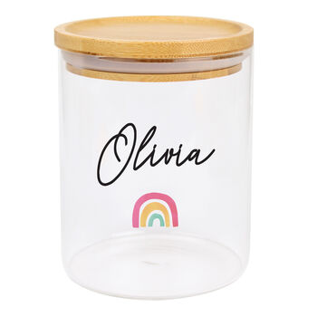 Rainbow Personalised Glass Storage Jar Bamboo Lid, 3 of 4