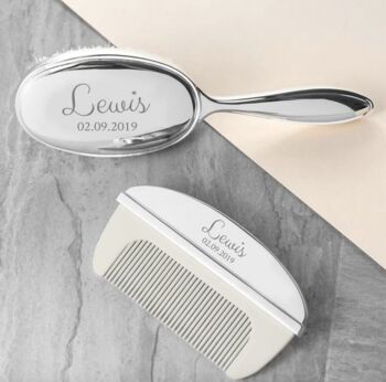 Personalised Silver Plated Baby Brush And Comb Set, 2 of 3