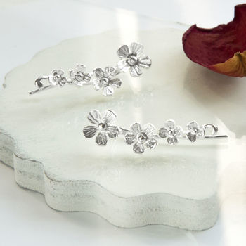 Sterling Silver Forget Me Not Ear Climber Earrings, 2 of 4