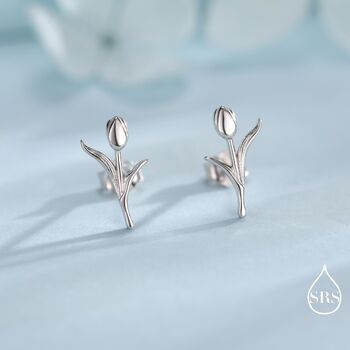 Sterling Silver Dainty Tulip Flower Stud Earrings, 5 of 12