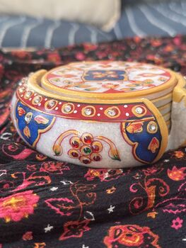 Marble Meenakari Coasters, Set Of Six With Case, 4 of 11