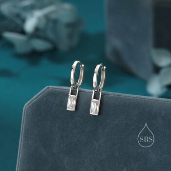 Sterling Silver Baguette Cz Huggie Hoop Earrings, 4 of 12
