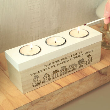 Personalised Home Triple Tealight Candle Holder Box, 5 of 6