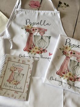 Personalised Baking Apron Gift, Custom Watercolor Apron, Tea Towel Or Recipe Book, 5 of 10