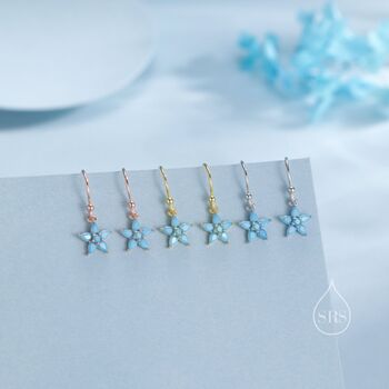 Sterling Silver Turquoise Blue Cz Flower Drop Dangle Earrings, 7 of 11
