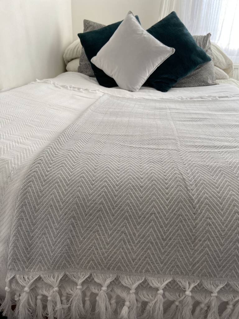 Light Grey Herringbone Soft Cotton Bedspread, 1 of 8