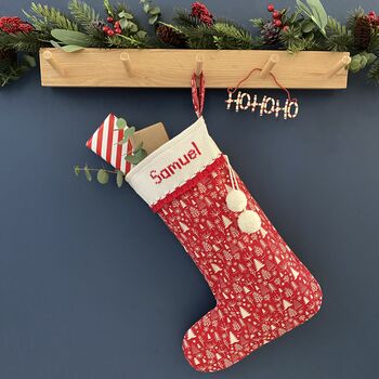Personalised Red Christmas Stocking With Knitted Cuff, 5 of 6