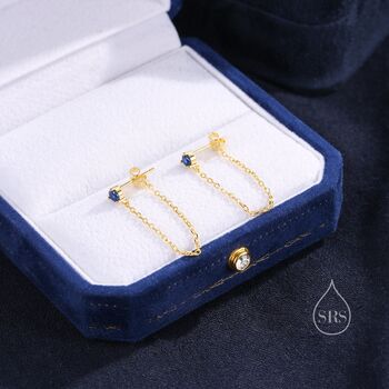 Sterling Silver Sapphire Blue Cz And Chain Ear Jacket, 5 of 11