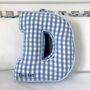 Embroidered Letter Cushion In Blue Gingham, thumbnail 2 of 5