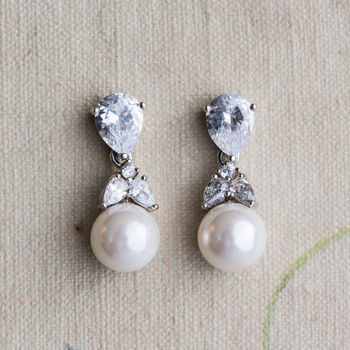 Emilia Crystal And Pearl Drop Earrings, 2 of 3