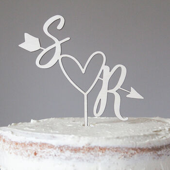 Personalised Initials Wooden Wedding Cake Topper, 4 of 5