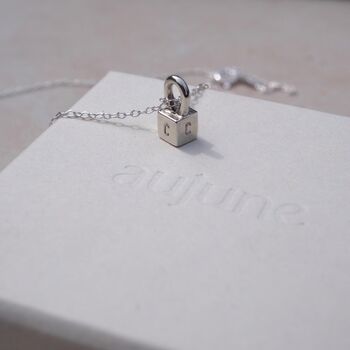 Personalised Hand Stamped Dainty Cube Initial Necklace, 4 of 12